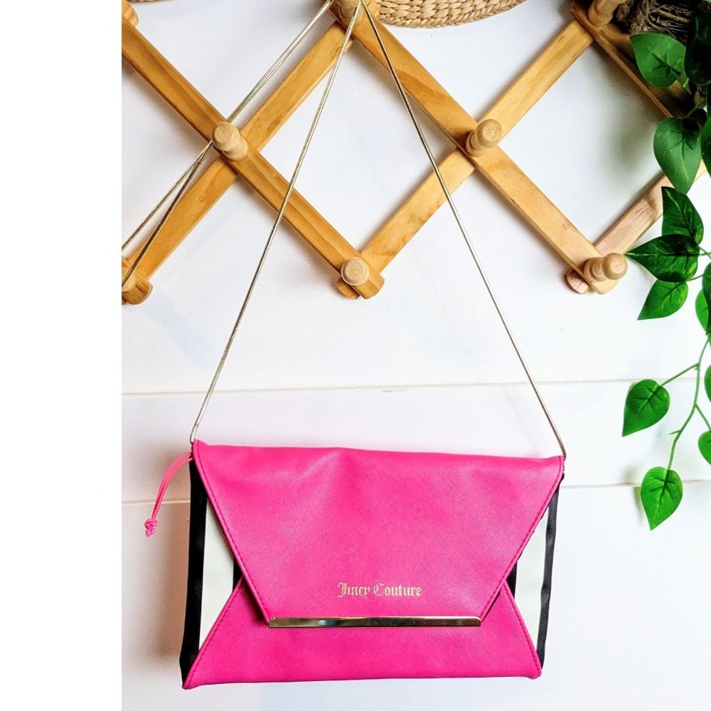 JUICY COUTURE PINK FAUX LEATHER PURSE HANDBAG WITH GOLD STRAP